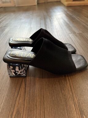 DELTAN Knit Black Mule Block Heels